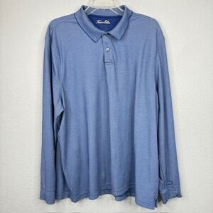 Tasso Elba Men's Polo Shirt Long Sleeve Solid Blue Size XXL Supima Cotton